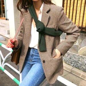 H&M Oversized Houndstooth Knit Soft Office Casual Cute Jacket Blazer Size Medium